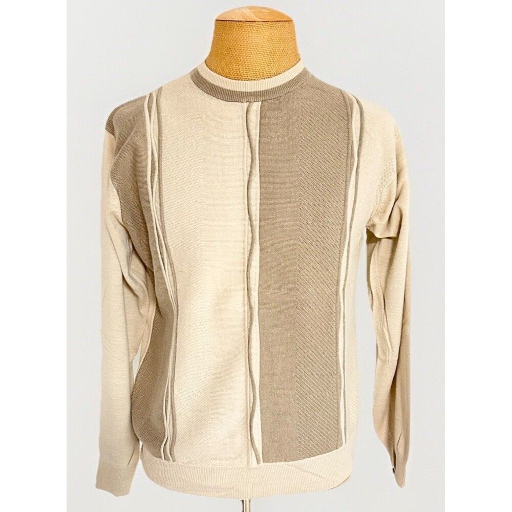 VTG Protege COOGI Style Sweater Large Beige 3D Textured Silk/Cotton Blend Knit